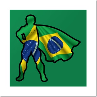 Brazil Hero Wearing Cape of Brazillian Flag and Peace in Brazil Posters and Art